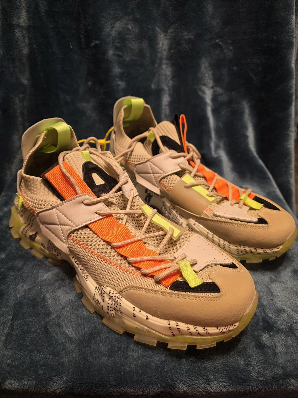 Source Unknown Beige Knit Sneakers with Orange and Green Accents